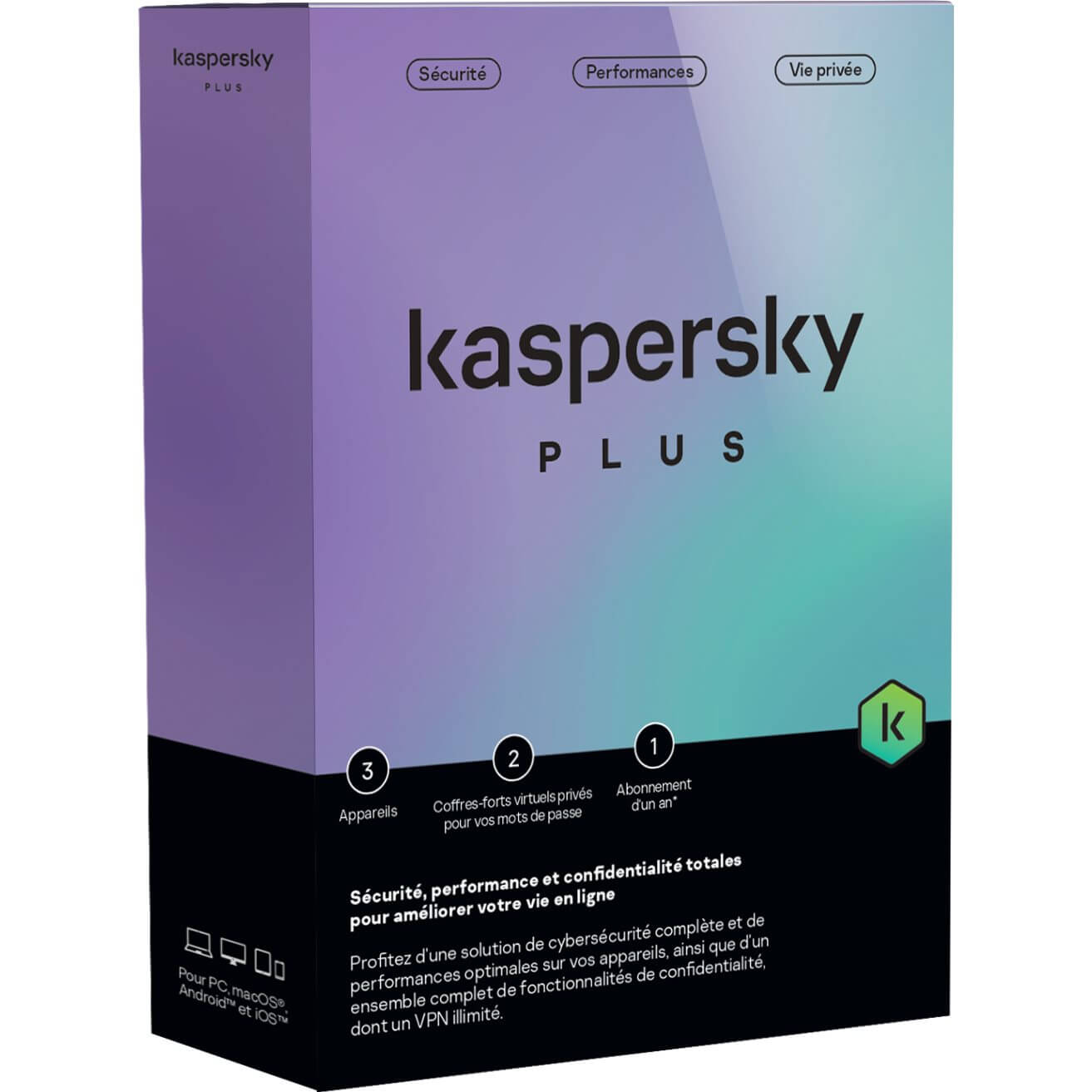   Les anti-virus monoposte   Kaspersky Plus 1 an 3 Postes  KL1042F5CFS