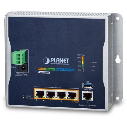   Routeurs  pro   Routeur indus IP30 mural 4 ports PoE 120W -10/60C WGR-500-4P